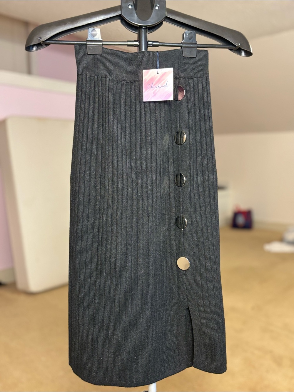 NWT Chicwish Standout Button Ribbed Knit Midi Skirt